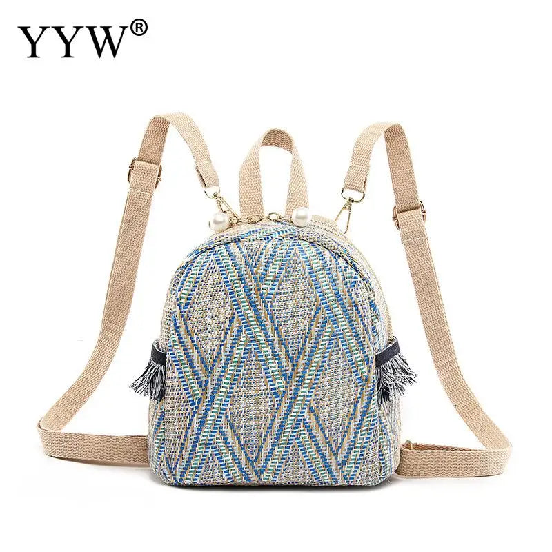 Straw Woven Small Travel Backpacks Women Shoulder School Bags