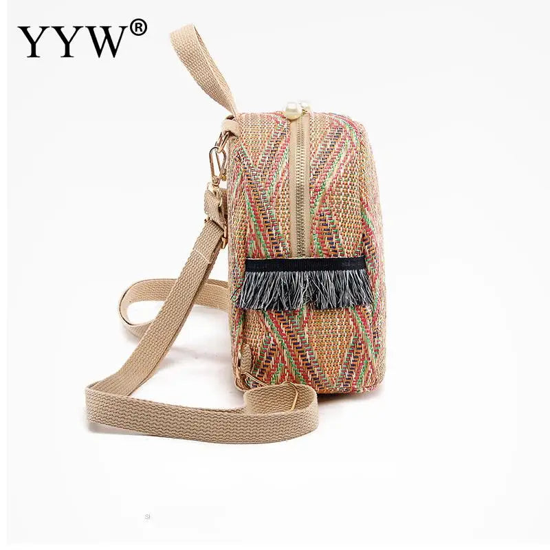 Straw Woven Small Travel Backpacks Women Shoulder School Bags