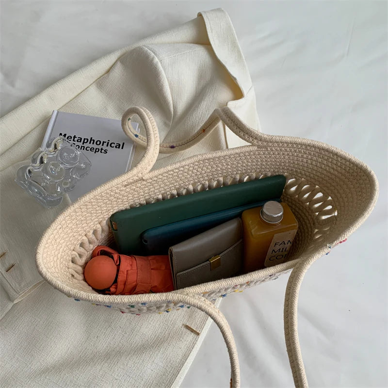 Woven Zip Shoulder Bag Crossbody Handbags For Vacation and Daily Use Large Tote