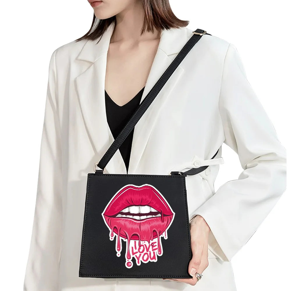Retro Shoulder Bag Lady Messenger Bag Sexy Lip Pattern Party Dinner Bag