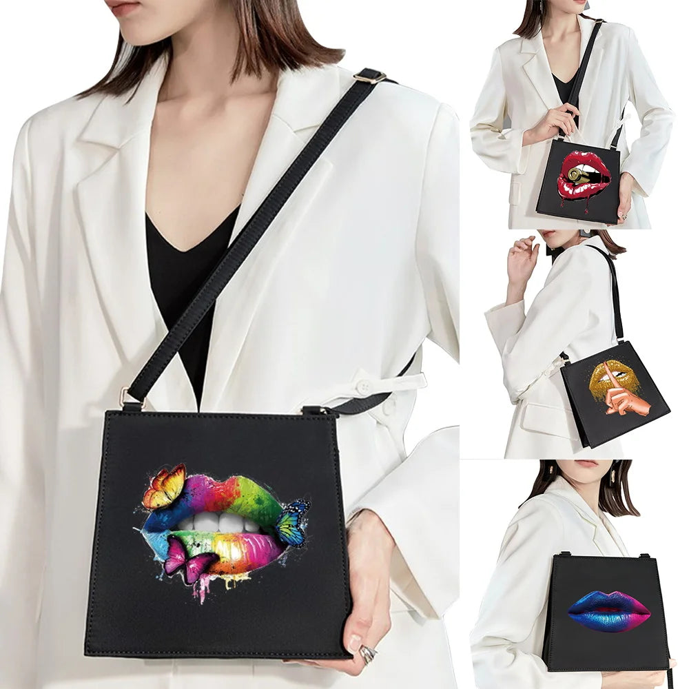 Retro Shoulder Bag Lady Messenger Bag Sexy Lip Pattern Party Dinner Bag