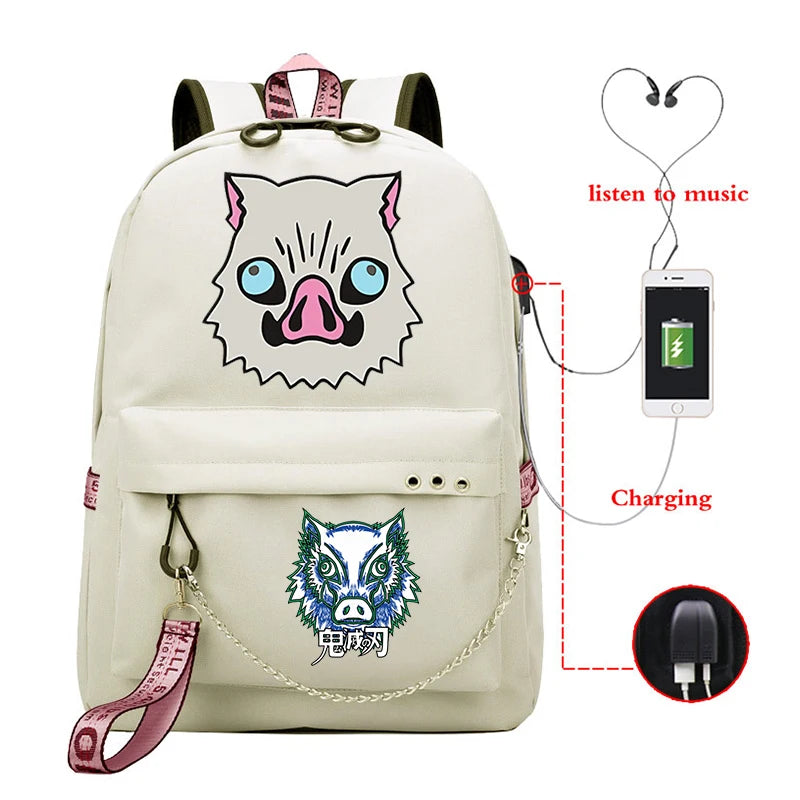 Canvas Kimetsu No Yaiba Anime Backpack School Bags Kpop Unisex Inosuke Hashibira