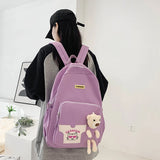 Sweet Waterproof School Bag with Bear Toy