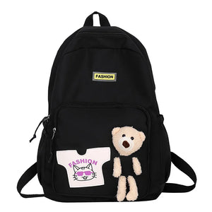 Sweet Waterproof School Bag with Bear Toy