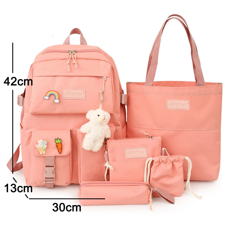 Girls Large Capacity Canvas Backpack Set