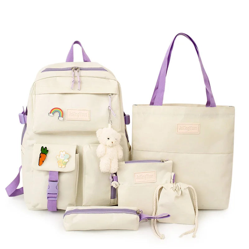 Girls Large Capacity Canvas Backpack Set
