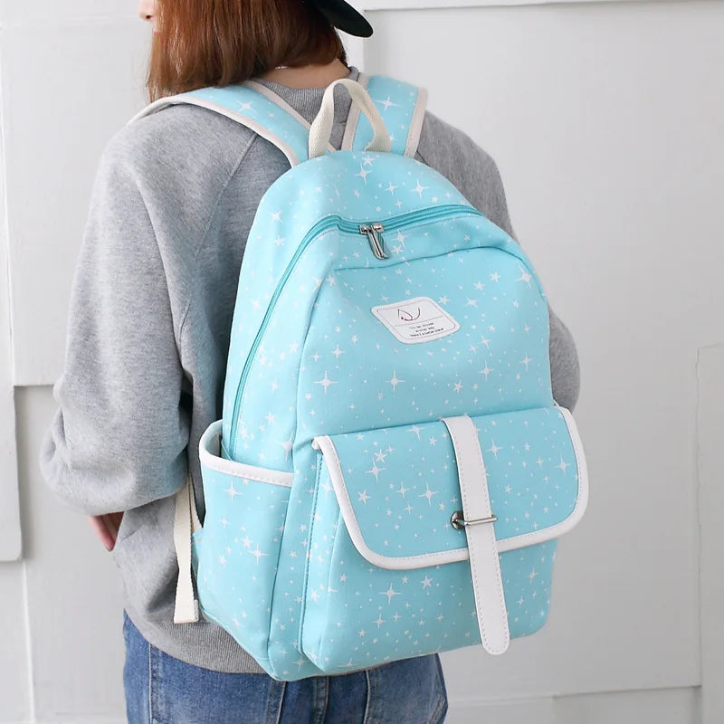 Canvas Starlight Printing Backpack for Teenager Girls