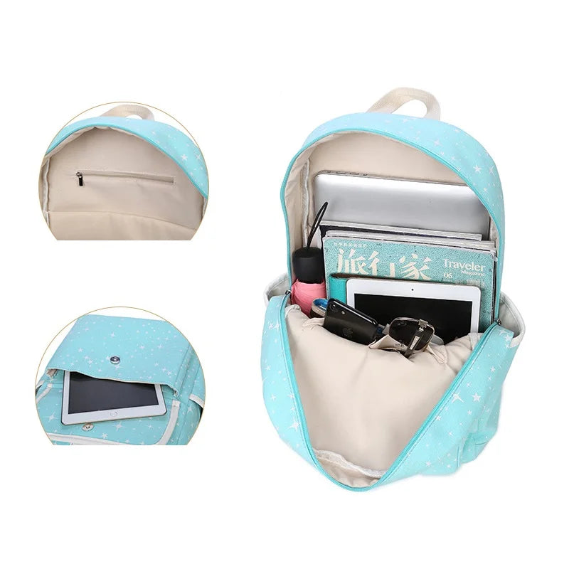 Canvas Starlight Printing Backpack for Teenager Girls
