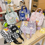 Plaid Nylon Schoolbag for Women Girl Travel