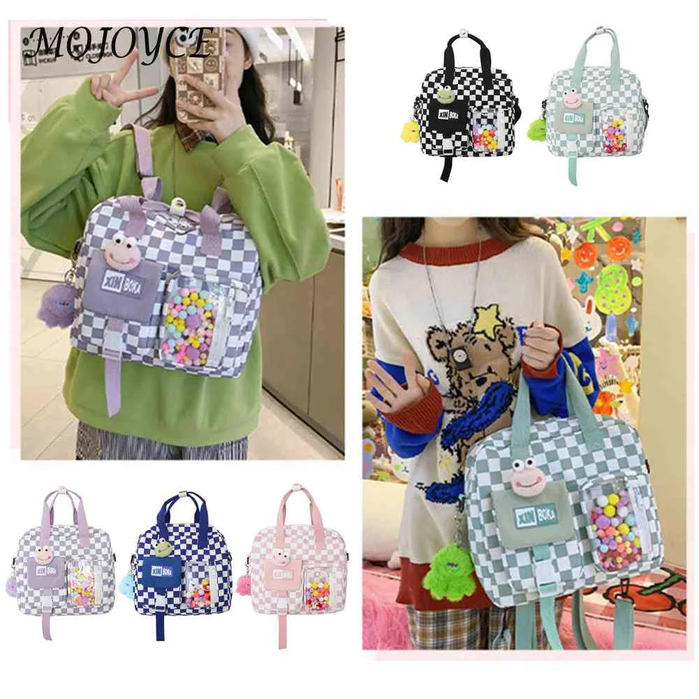 Plaid Nylon Schoolbag for Women Girl Travel