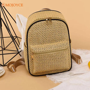 Women Straw Backpack Shoulder Bags Hand-Woven Handbags for Travel