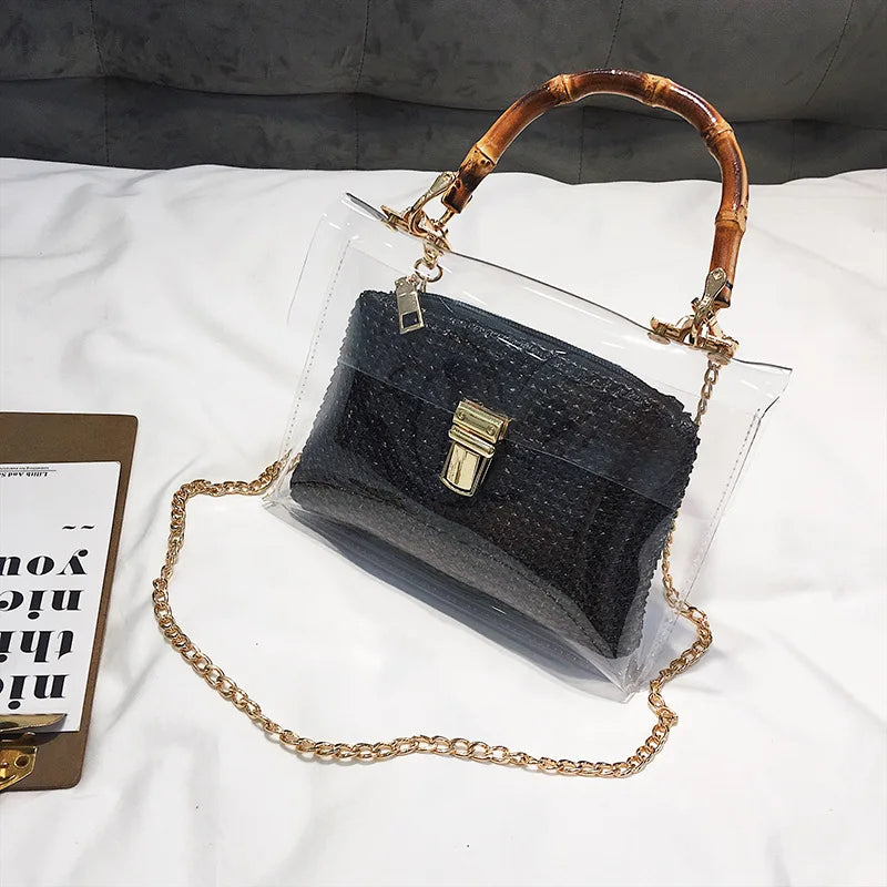 Small Handbag Transparent Women Hand Bags Chain Straw Bag Lady Travel Beach Shou