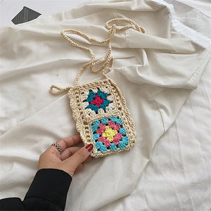 Summer Small Women's Phone Shoulder Bag Hand-woven Pattern Messenger Bag