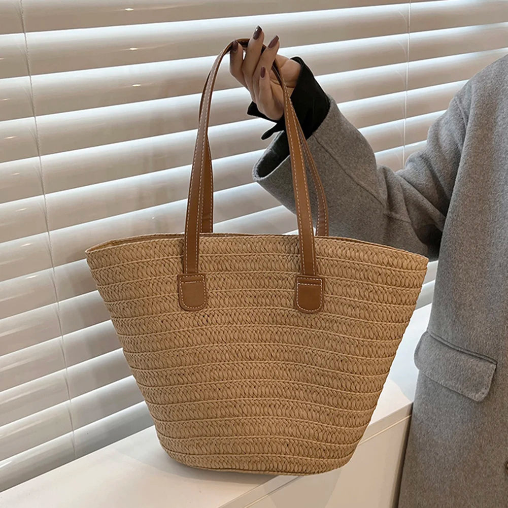 Summer Large Capacity Woven Beach Bag Casual Portable for Vacation
