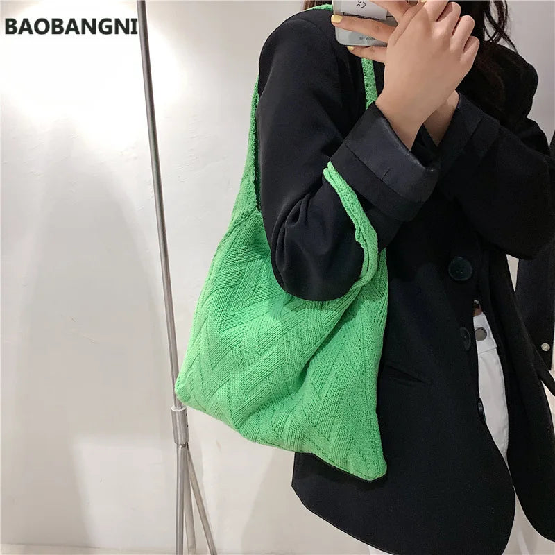 Summer Knitting Tote Bag Large Capacity Shoulder Bag Casual Retro Woman Bolsas