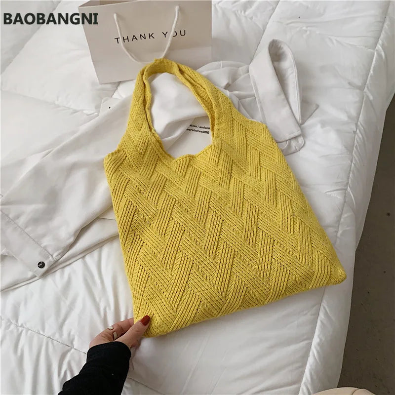 Summer Knitting Tote Bag Large Capacity Shoulder Bag Casual Retro Woman Bolsas