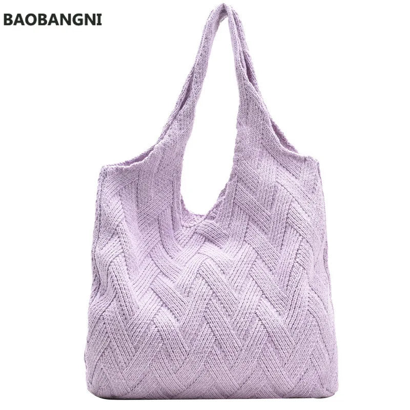 Summer Knitting Tote Bag Large Capacity Shoulder Bag Casual Retro Woman Bolsas