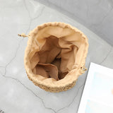 Summer Drawstring Straw Bucket Bag for Women Beach Shoulder Bag