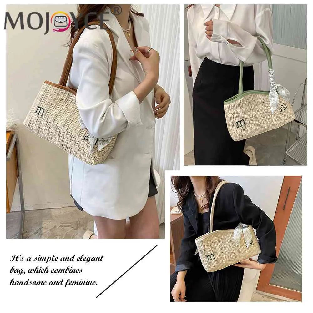 Summer Straw Shoulder Bag Woven Tote Handbag