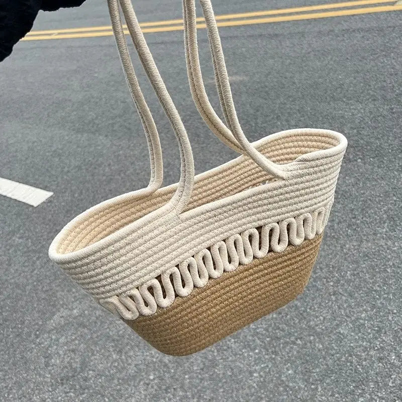 Summer Large Capacity Woven Shoulder Bags Women Shopping All-match Totes