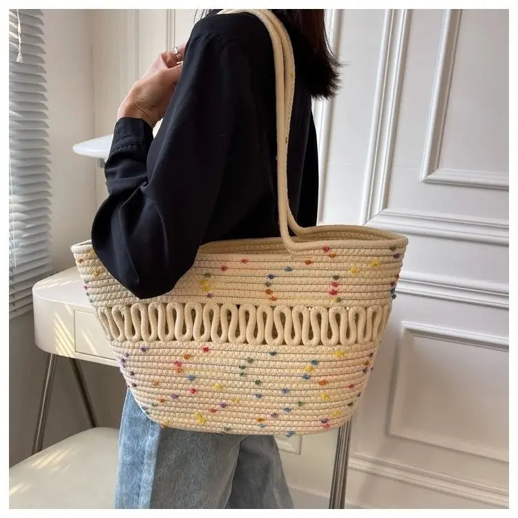 Summer Large Capacity Woven Shoulder Bags Women Shopping All-match Totes