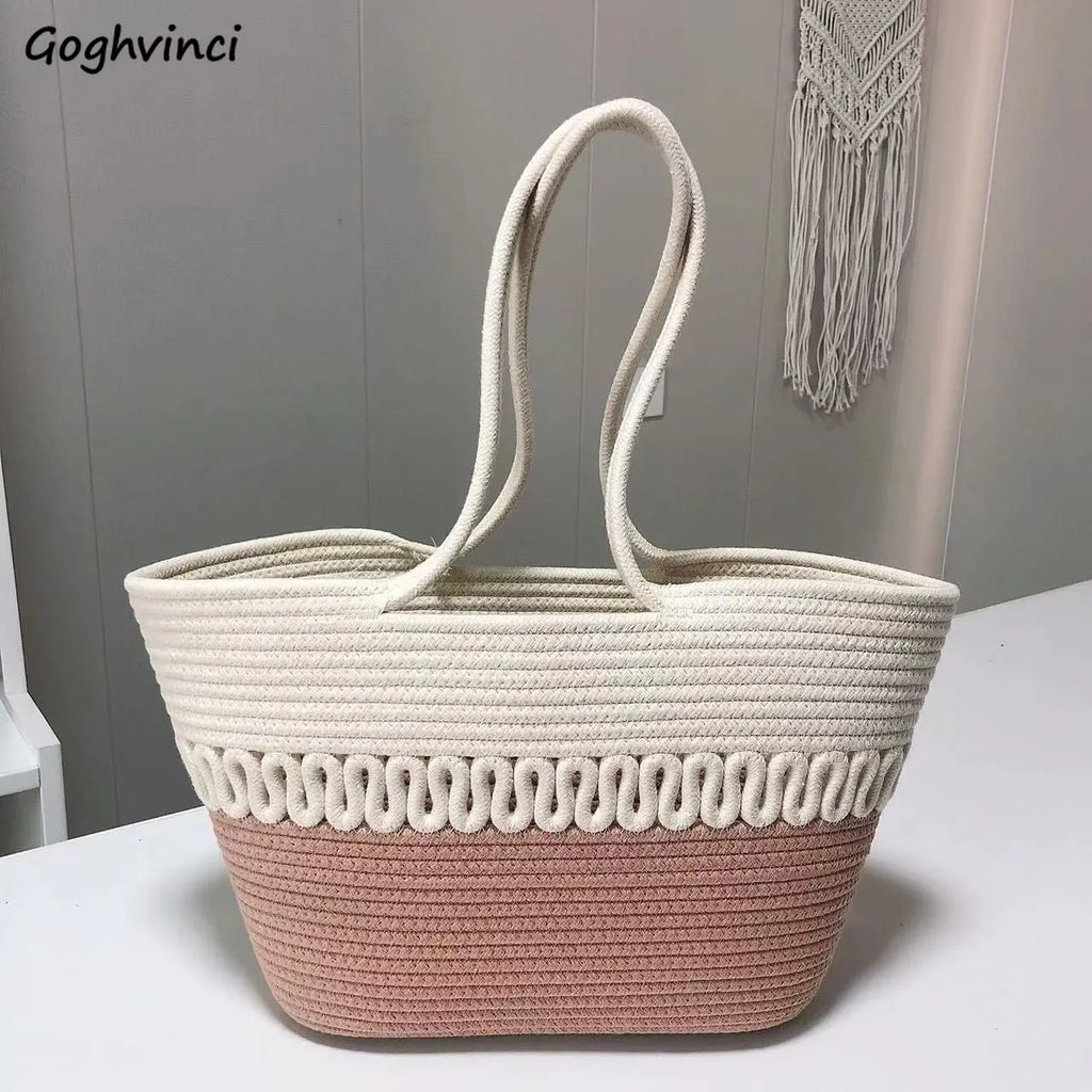 Summer Large Capacity Woven Shoulder Bags Women Shopping All-match Totes