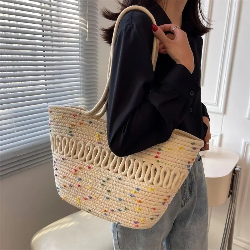 Summer Large Capacity Woven Shoulder Bags Women Shopping All-match Totes