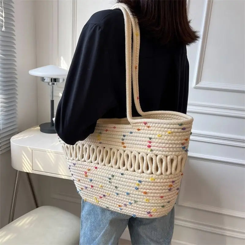 Summer Large Capacity Woven Shoulder Bags Women Shopping All-match Totes