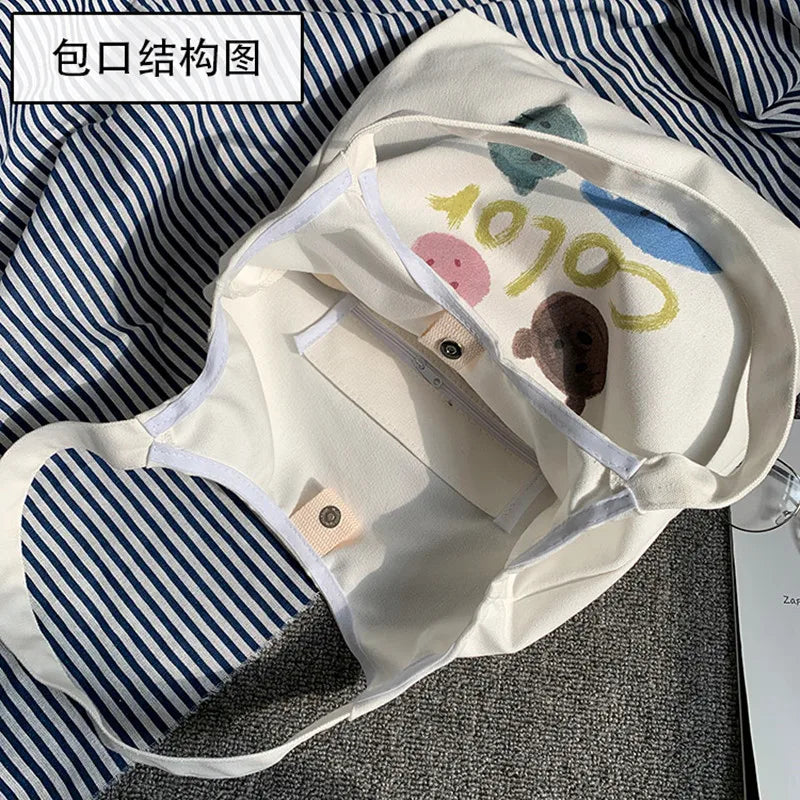 Summer Canvas Bag Lightweight Girl Shoulder Bag School Style