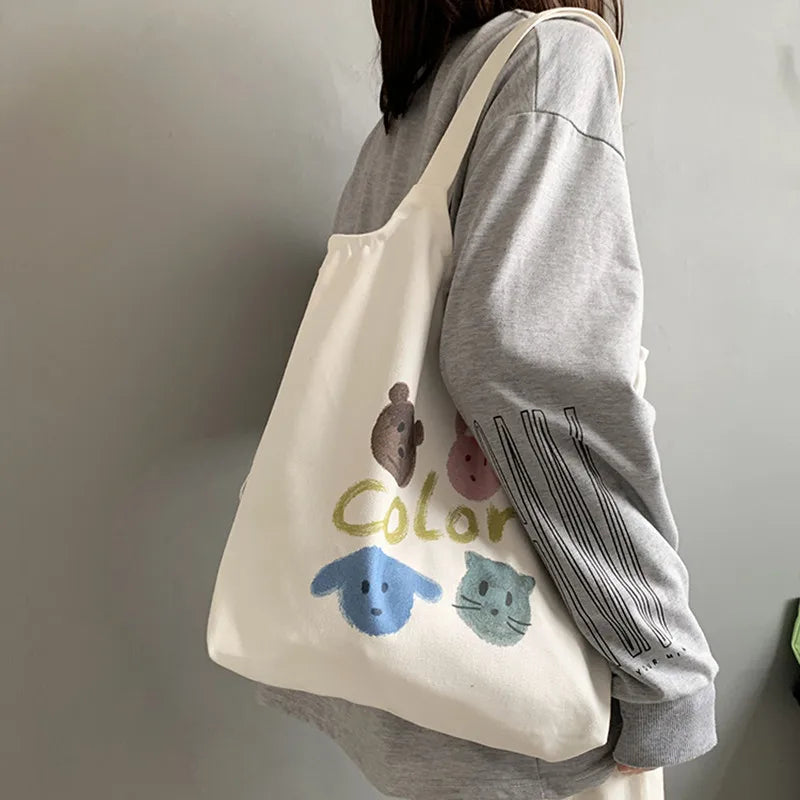 Summer Canvas Bag Lightweight Girl Shoulder Bag School Style
