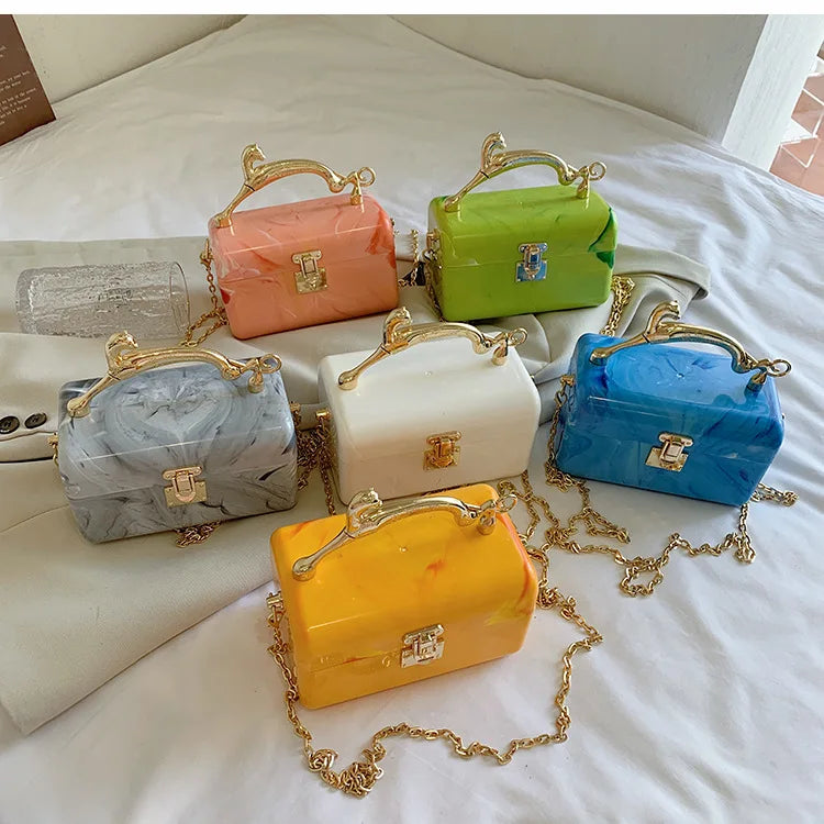 Summer PVC Metal Leopard Handle Handbag Female Acrylic Shoulder Bag