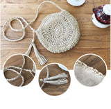 Round Soft Paper Rope Shoulder Bag Tassel Straw Crossbody Bag