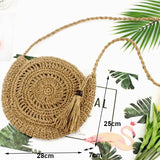 Round Soft Paper Rope Shoulder Bag Tassel Straw Crossbody Bag
