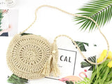 Round Soft Paper Rope Shoulder Bag Tassel Straw Crossbody Bag