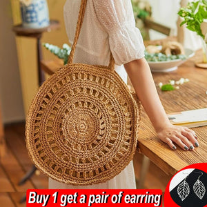 Summer Round Straw Bag For Women Woven Handbag Ladies Rattan Shoulder Bag