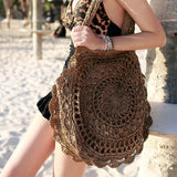 Straw Handbag Wooden Handle Paper Rope Woven Beach Bag