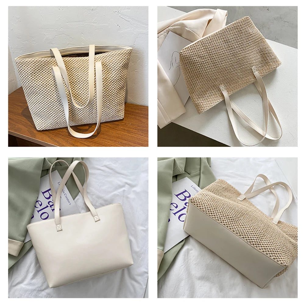 Straw Woven Underarm Bag Large Capacity Shoulder Beach Travel Handbag