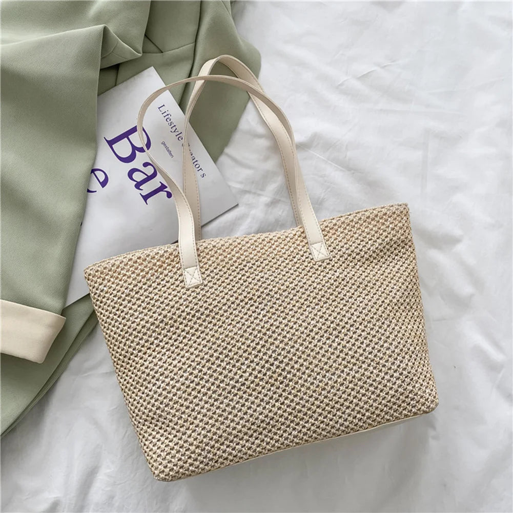 Straw Woven Underarm Bag Large Capacity Shoulder Beach Travel Handbag