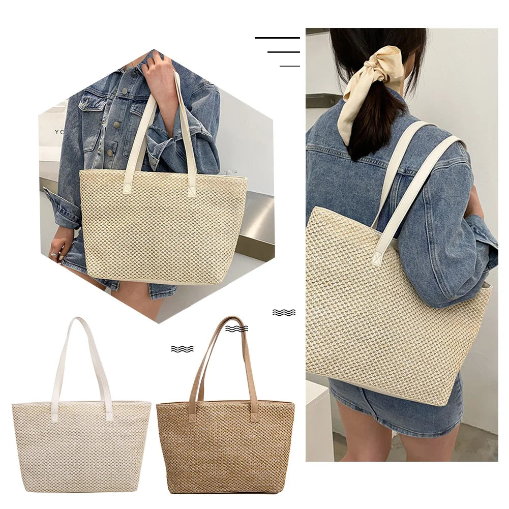 Straw Woven Underarm Bag Large Capacity Shoulder Beach Travel Handbag