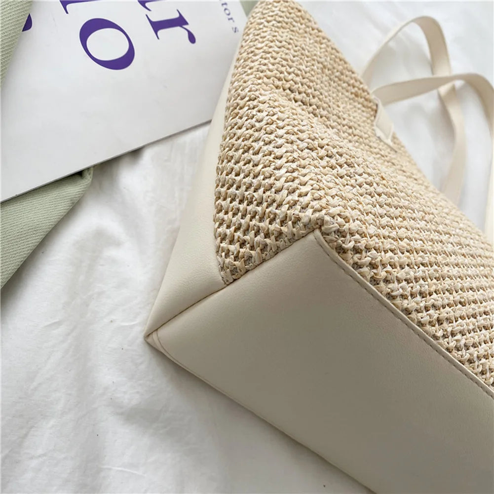 Straw Woven Underarm Bag Large Capacity Shoulder Beach Travel Handbag