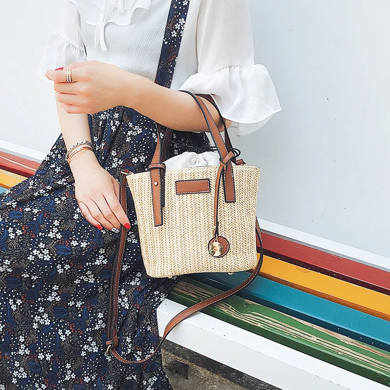 Summer Straw Tote Bag Beach Cross Body Bag for Women