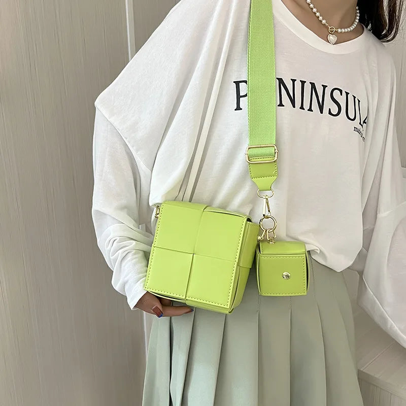 Cube Woven Handbag Crossbody Shoulder Bag Women Purse