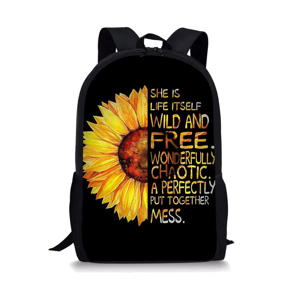 Sunflower Print School Backpack Set for Teenager