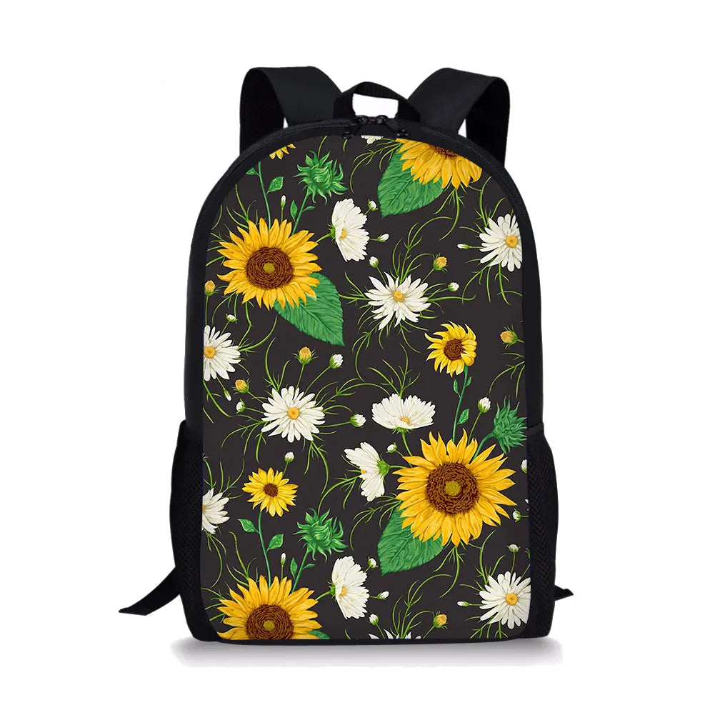 Sunflower Print School Backpack Set for Teenager