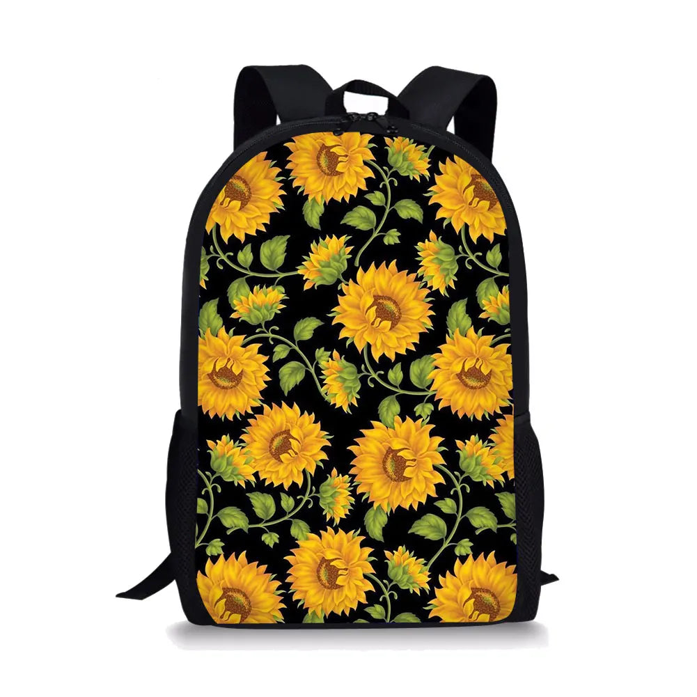 Sunflower Print School Backpack Set for Teenager