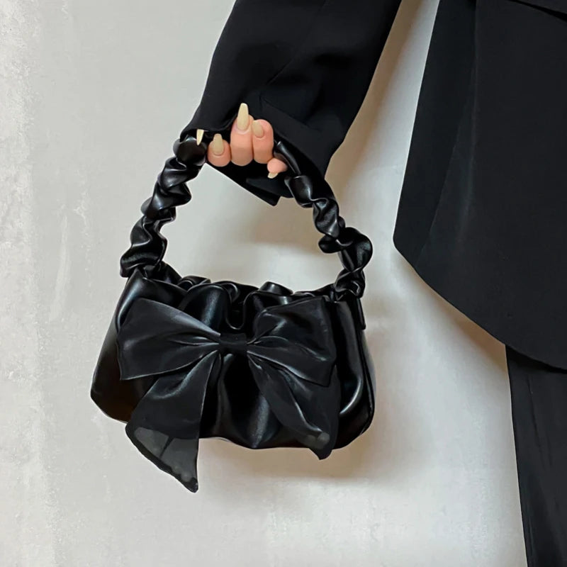 Sweet Bow Women Underarm Bag Pleated Handle Female Small Shoulder Bags Handbags