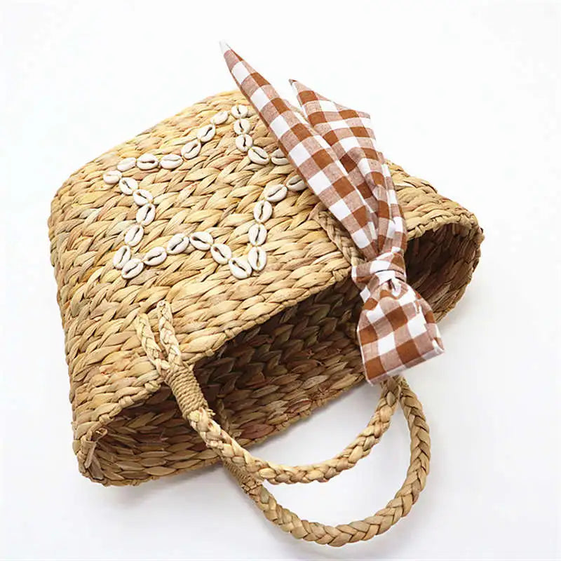 Sweet Girl Straw Rattan Bag & Knitting Scarf Set