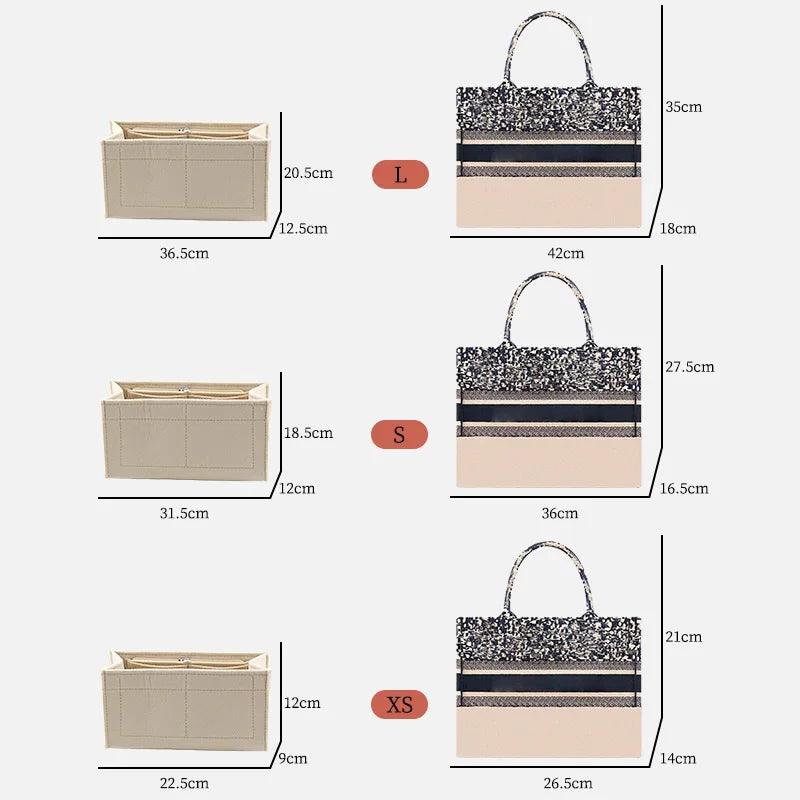 Felt Tote Bag Organizer Insert Zipper Handbag Shaper