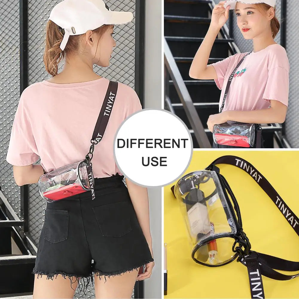 Transparent Women Bag Clear PVC Crossbody Bag Barrel Women Shoulder Bag