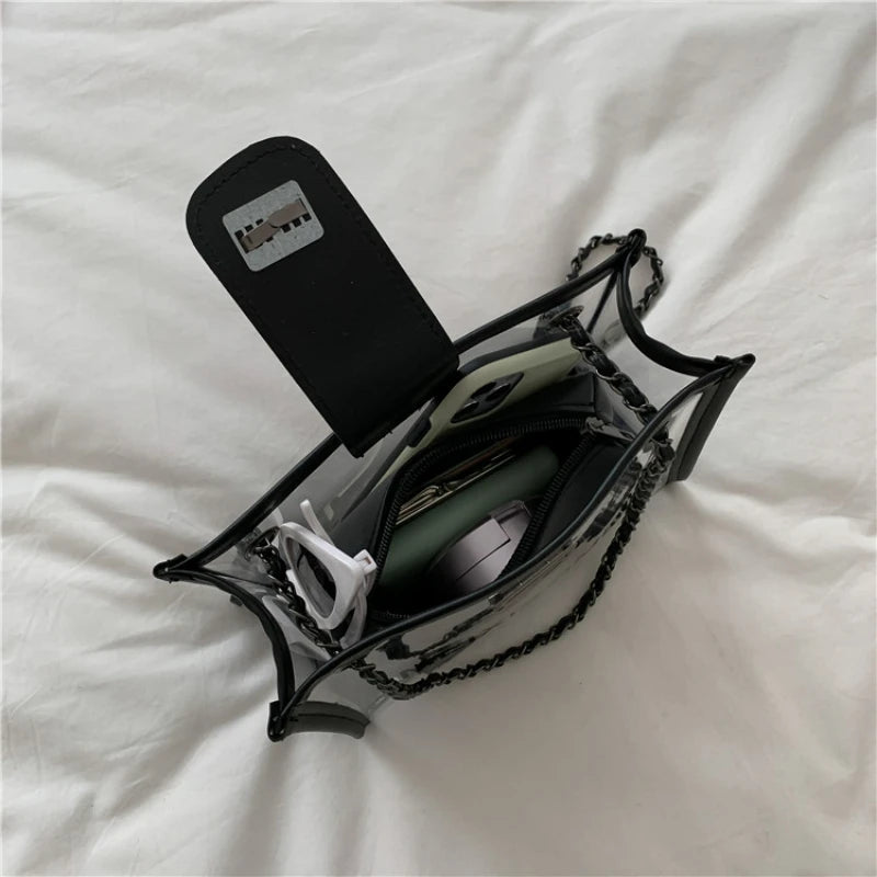 Printed Transparent PVC Leather Shoulder Bag Large Capacity Handbag